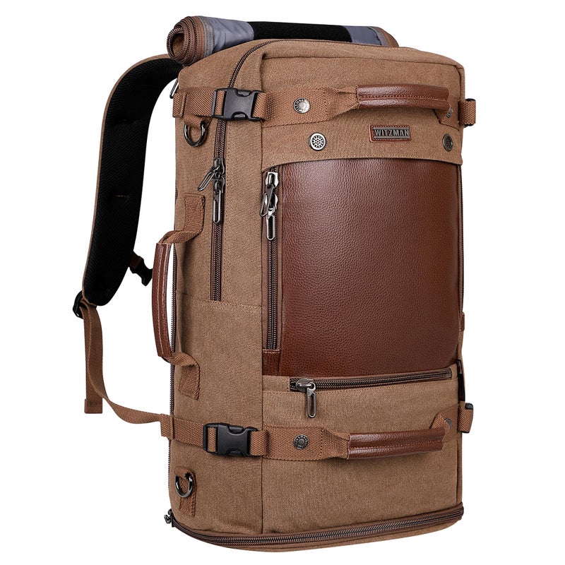 WITZMAN Travel Backpack for Men Women Carry on Luggage Backpack Canvas Rucksack Duffel bag with Shoe Compartmentï¼ˆA2021 big size brownï¼‰ - Image 1